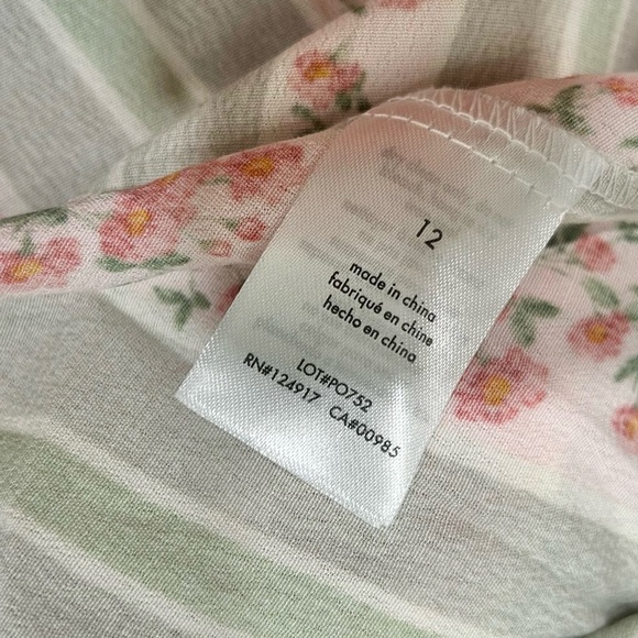 NWT WeWoreWhat Green Pink Floral Vertical Stripe Puff Sleeve Midi Dress Size 12 - Picture 5 of 10